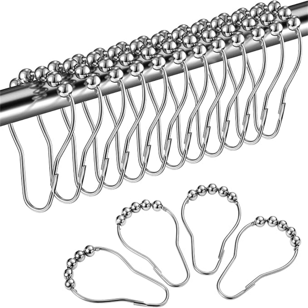carmdering - Douchegordijnringen - Doucheringen - RVS Haken - Vrij Glijdend Systeem - Roestvrij Design -Edelstahl Typ - Gepolijst En Verchroomd - Voor Een Stressvrije Ervaring - 12 Stuks