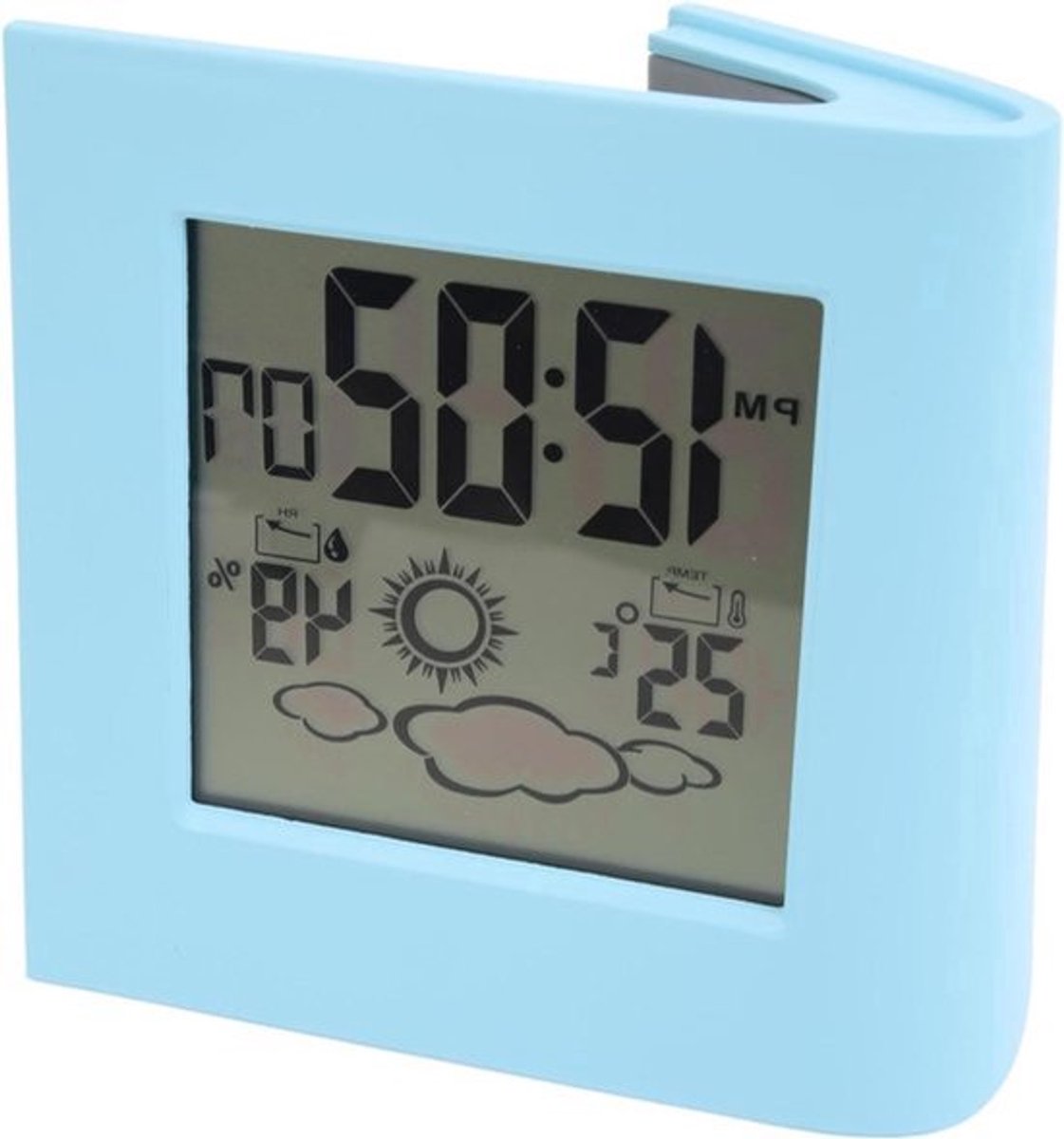 Digitale Dubbele Energie-wekker Op Zonne-energie Met Temperatuur- En Vochtigheidssensor - Weersvoorspelling Temperatuur-vochtigheidswekker Voor Thuiskas (Blauw)