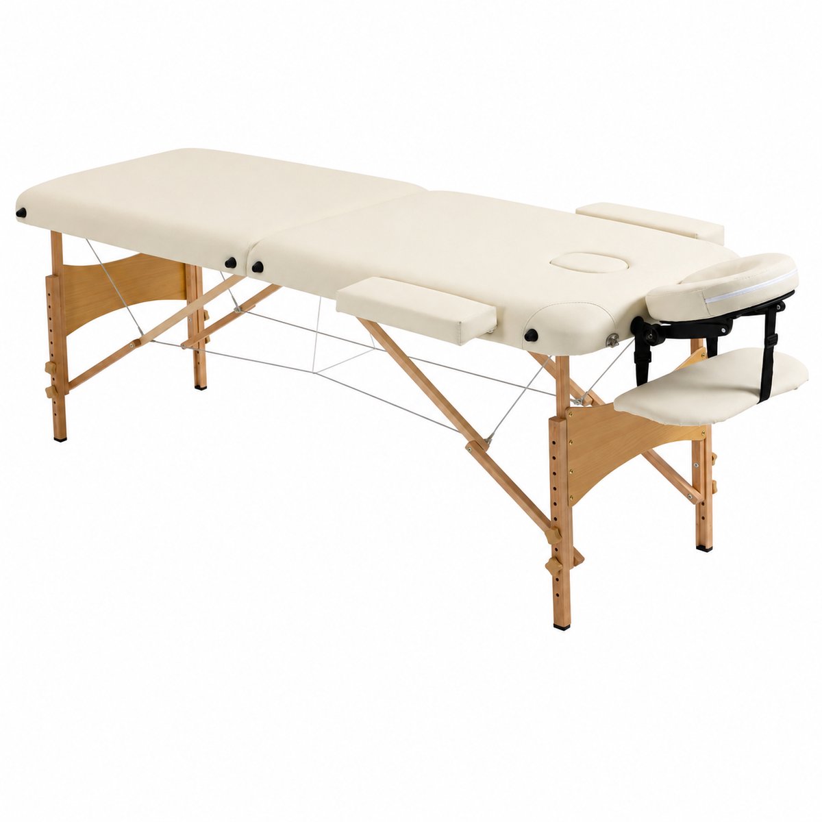 Sello! massagetafel inklapbaar – professioneel – verstelbaar – draagtas – hoofdsteun – beukenhout – 210 × 81 × 67-92 cm - cremewit