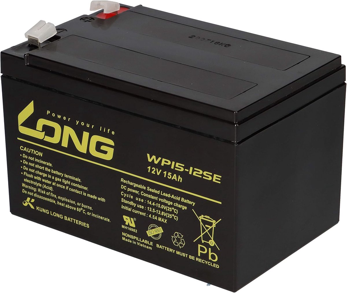 Oplaadbare Batterij - AGM Accu - Elektrische Mobiliteit - Hoge Capaciteit - 12V 15Ah - Zwart