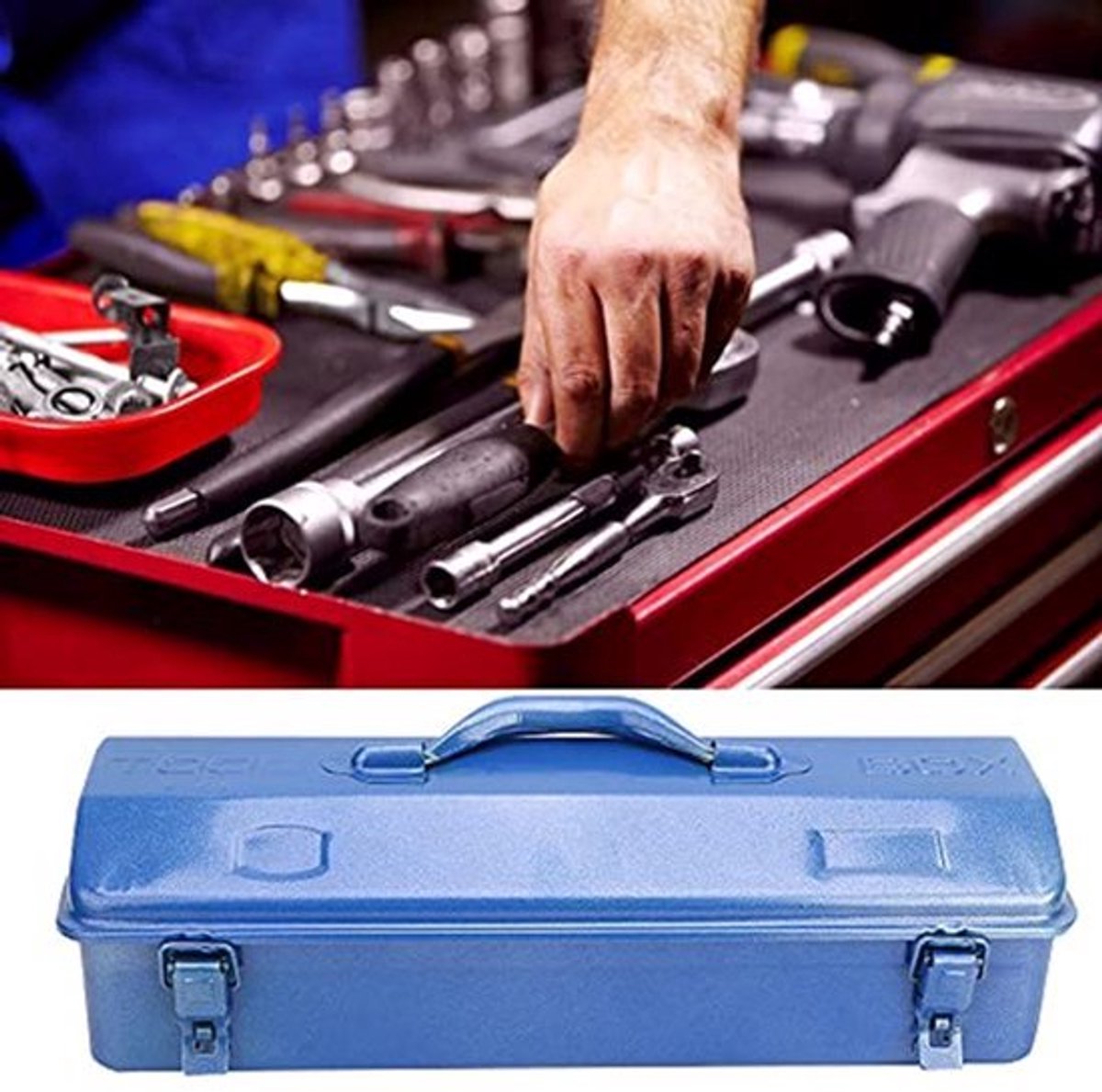 Dikke IJzeren Gereedschapskist - Draagbare Opslagbox voor Reparatietools - Inclusief Herenheld en Antidiefstal Slotgat