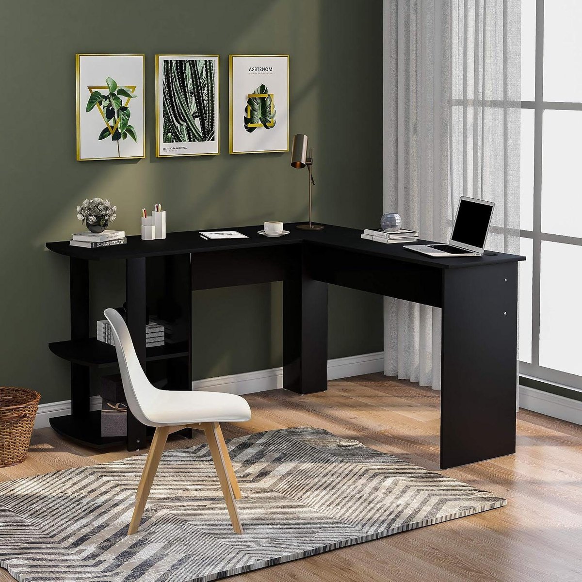 L-vormig Bureau - Hoekbureau Computerbureau - Thuiswerken Studeren - Ruim Werkblad - 140x140x75 cm - Zwart