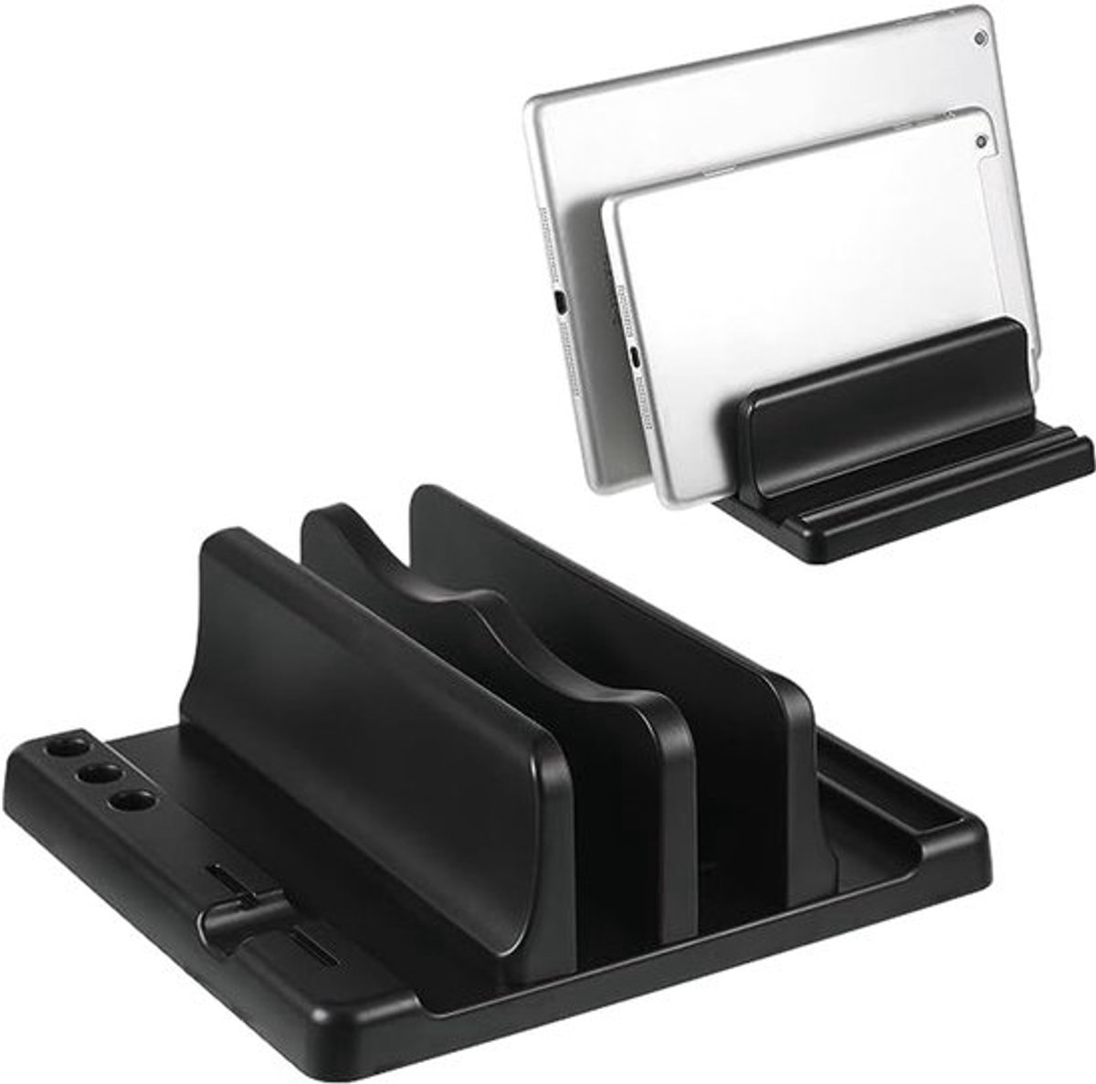 Verstelbare Verticale Laptopstandaard - Enkele Sleuf, Draagbaar, Bureau Opbergplank - Zwart