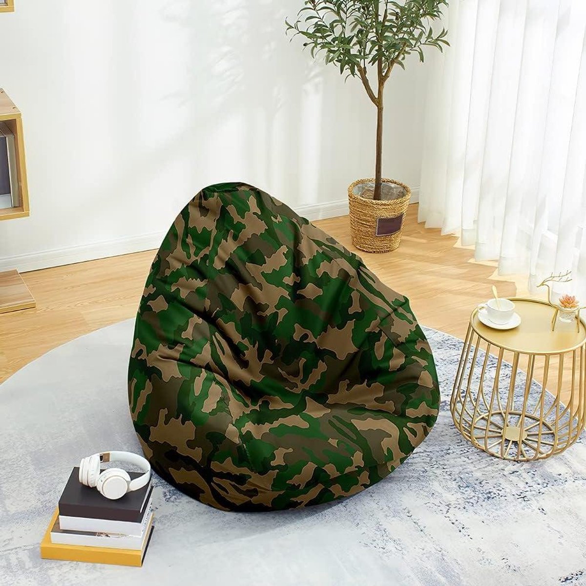 Bean Bag Cover - Zitzakhoes Speelgoedopslag - Opbergen en Zitten - Wasbare Katoen-Linnenmix - 80x90 cm - Legergroen