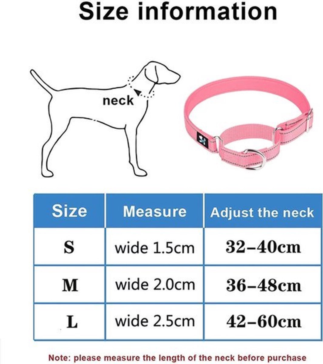 Verstelbare Martingale veiligheidstraining hondenhalsband - Zwart - Maat M