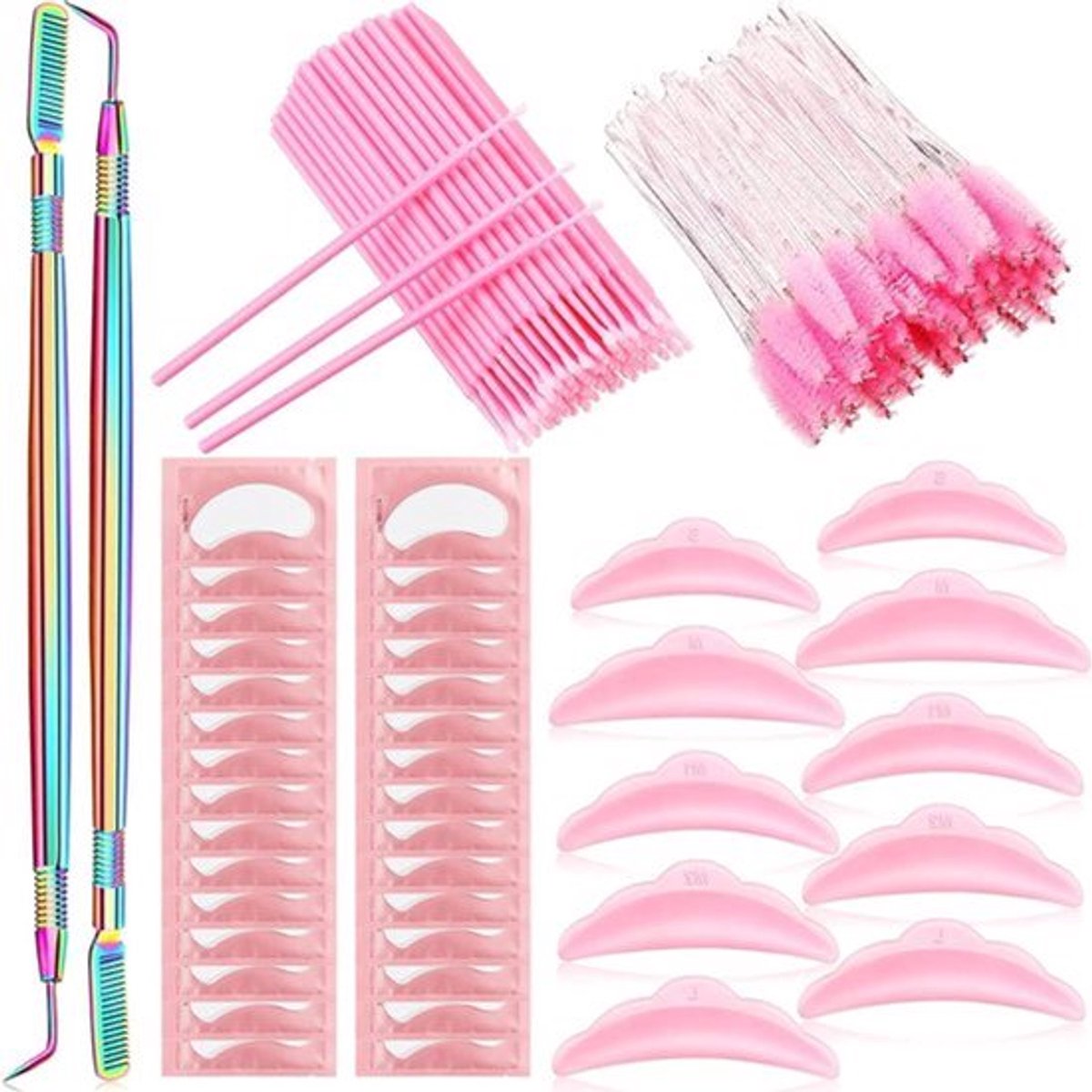 Stuks Lash Lift Tool - Staven Siliconen Wimper Pads Wimper Separator met Kam Micro Wattenstaafjes Crystal Mascara Oog Pads Wimperverlenging (232 stuks)