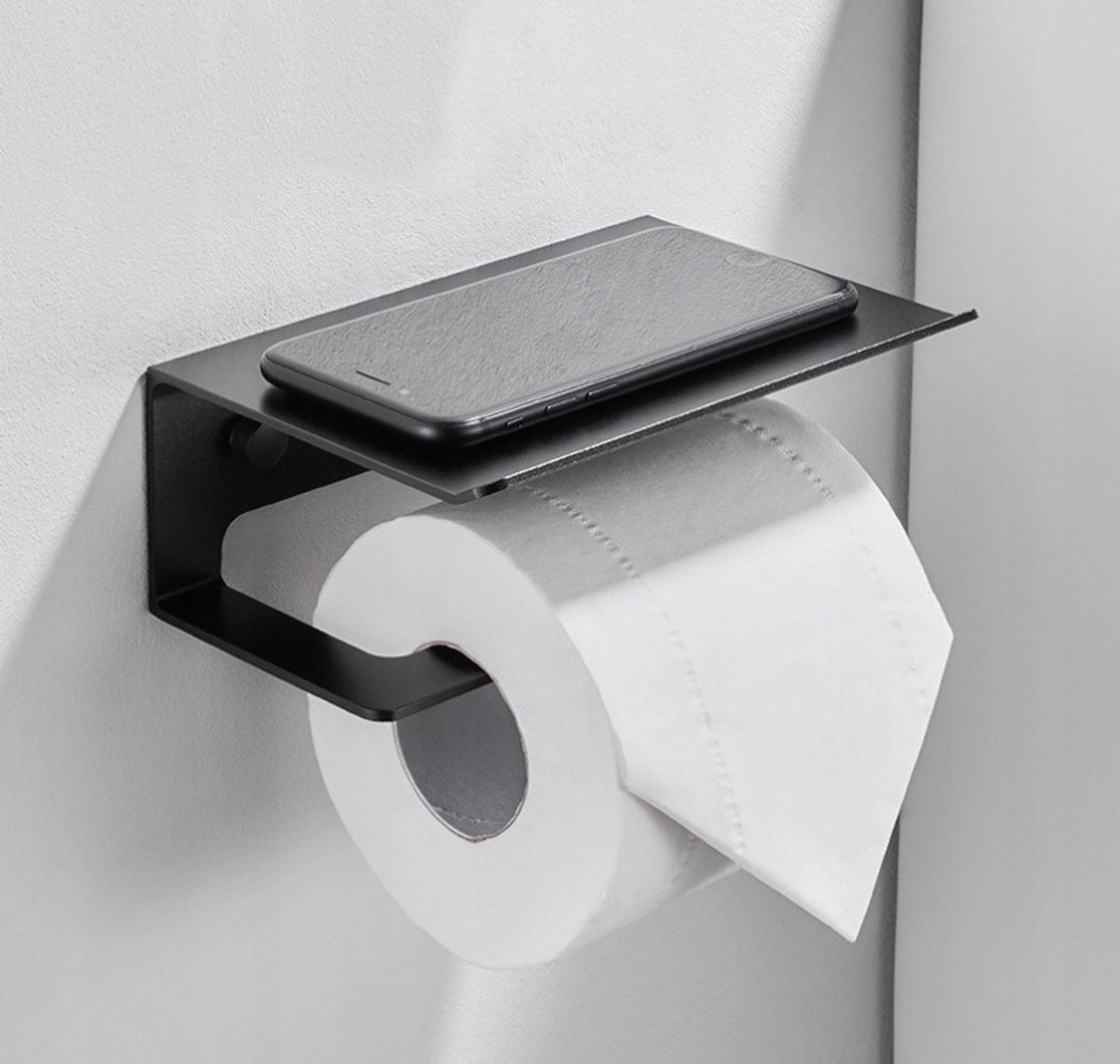 Merkloos Merkloze Toiletrolhouder met Plank - Zwart Aluminium