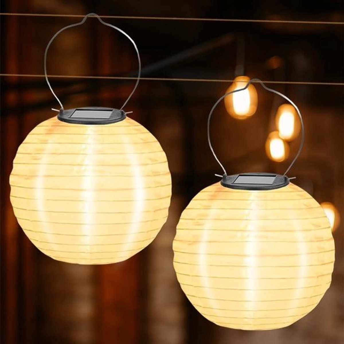 Set van 2 waterdichte hangende tuinlantaarns op zonne-energie van 30 cm met warmwit licht, ideaal voor sfeervolle decoratieve buitenverlichting op tuin, terras en balkon