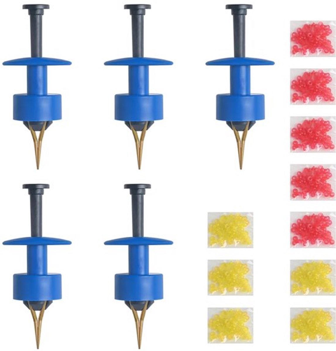 Set van 5 miniatuur aasriemen met rubberen ringen, ideaal voor pellets en levend aas voor een stevige en betrouwbare bevestiging tijdens het vissen