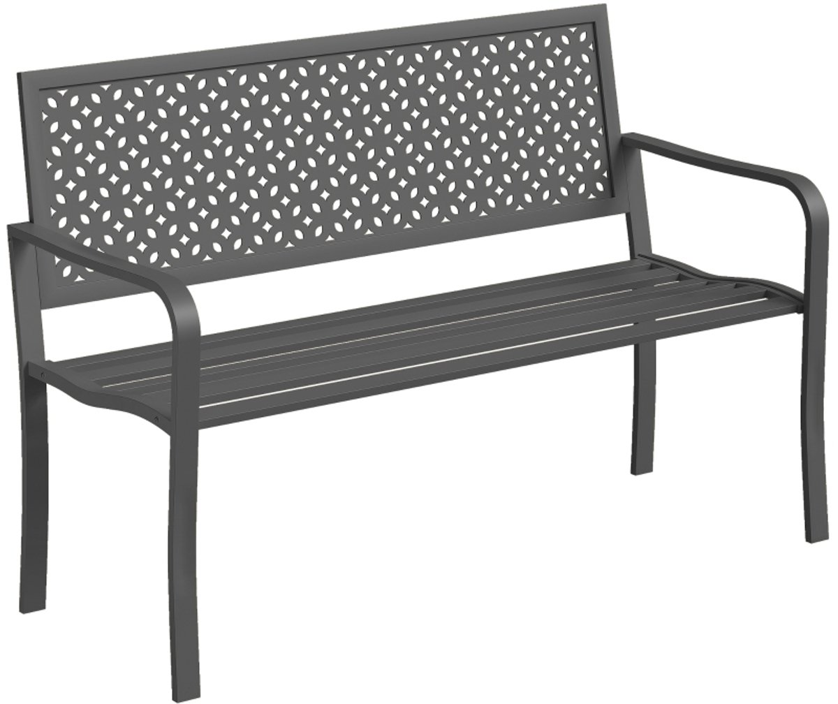 Tuinbank 127x61x85 cm Donkergrijs Metaal buitenstoel tuinbank tweepersoons met armleuningen geometrisch opengewerkt rugleuningdesign roestwerende coating voor tuin terras balkon en ontspanning