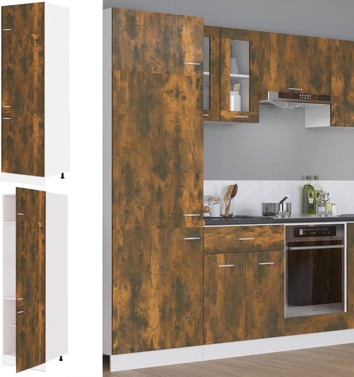 Keukenkast - Keukeneenheid Keukenkast - Keuken Organiseren - Vochtbestendig Houtmateriaal - 60 x 57 x 207 cm - Eikenhout