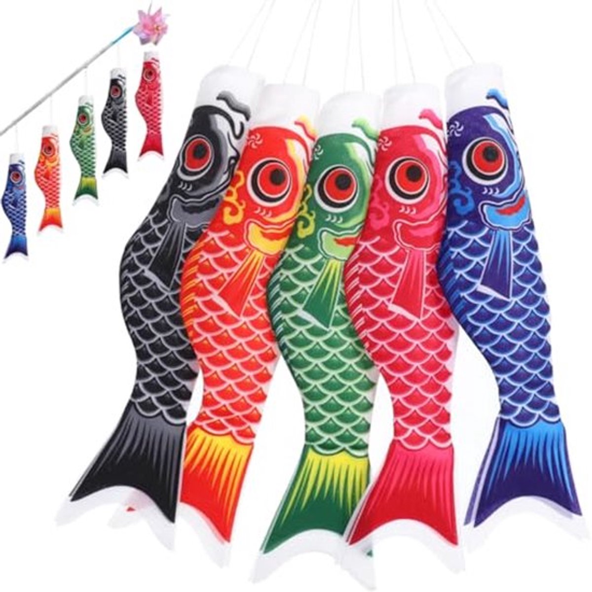Set van 5 Japanse stijl karpervlaggen decoratieve vlaggen voor thuis en feestontwerp lange Koi-vlaggen Traditionele Koinobori voor feestelijke gelegenheden