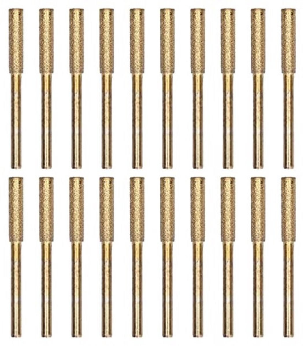 Slijpsteen voor kettingzagen, 20-delige set amaril slijpstenen voor kettingzagen, polijst- en slijpgereedschap voor 7/32 inch wielen en grote kettingzaagkettingen (4 mm - goud)