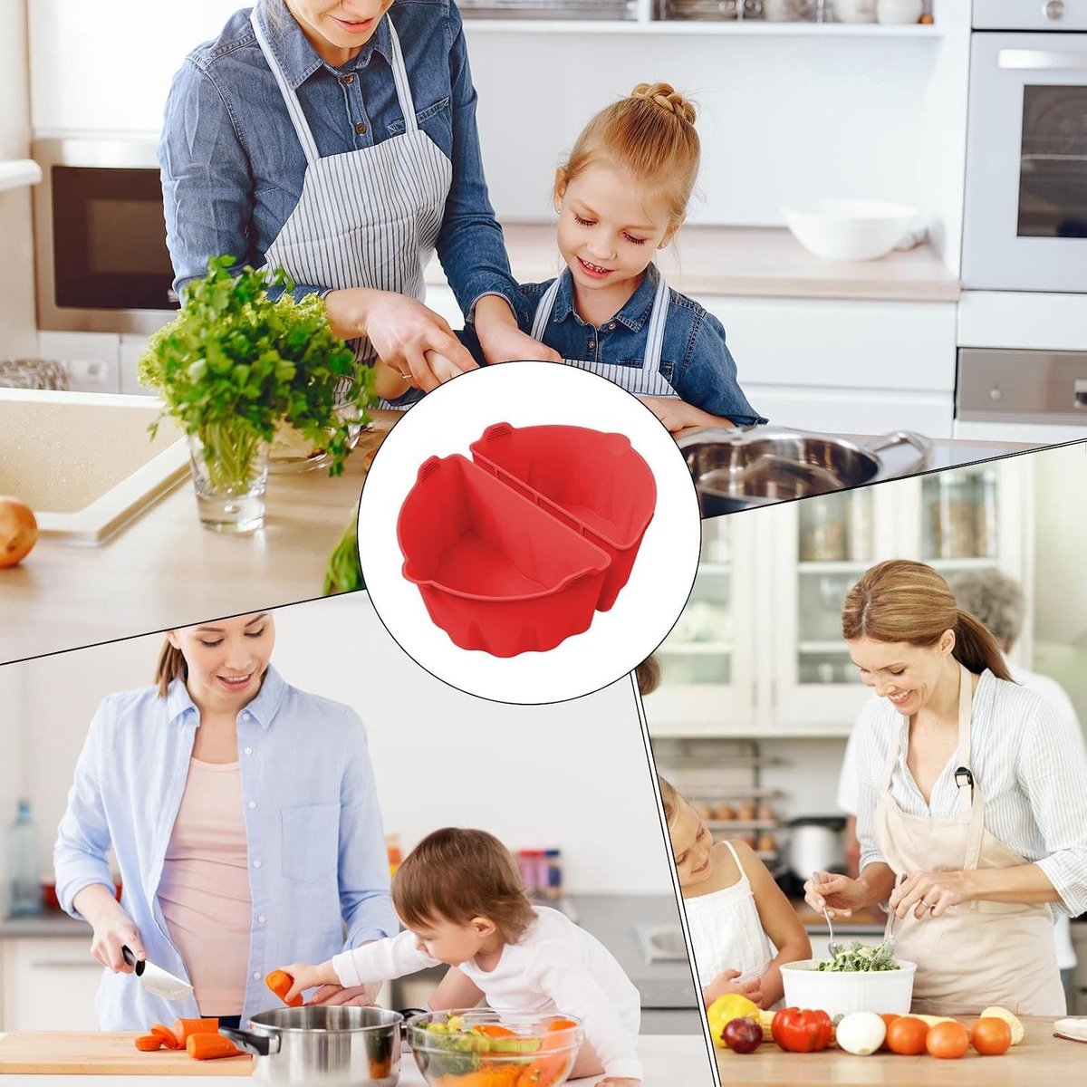 Slow Cooker Liner - Kookpot Scheider - Meerdere Gerechten Koken - Geurloos en Duurzaam - 21.5 cm - Rood