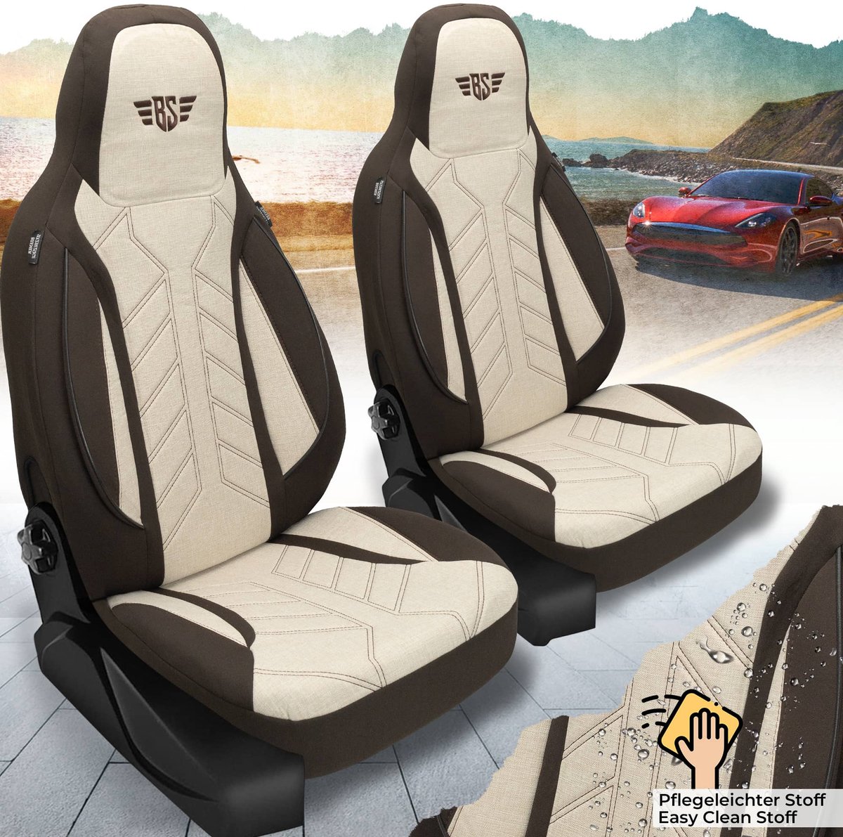 Autostoelhoezen voor BMW 1er BJ 2004-11 – Stoelhoezen voor bestuurder en passagier in Bruin/Beige
