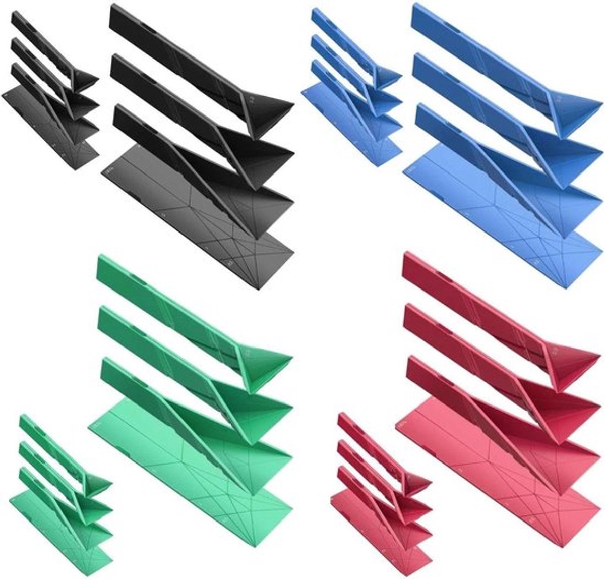 Set van 4 opvouwbare maatlepels van duurzaam materiaal, multifunctioneel keukengereedschap voor nauwkeurig afmeten en eenvoudig opbergen.