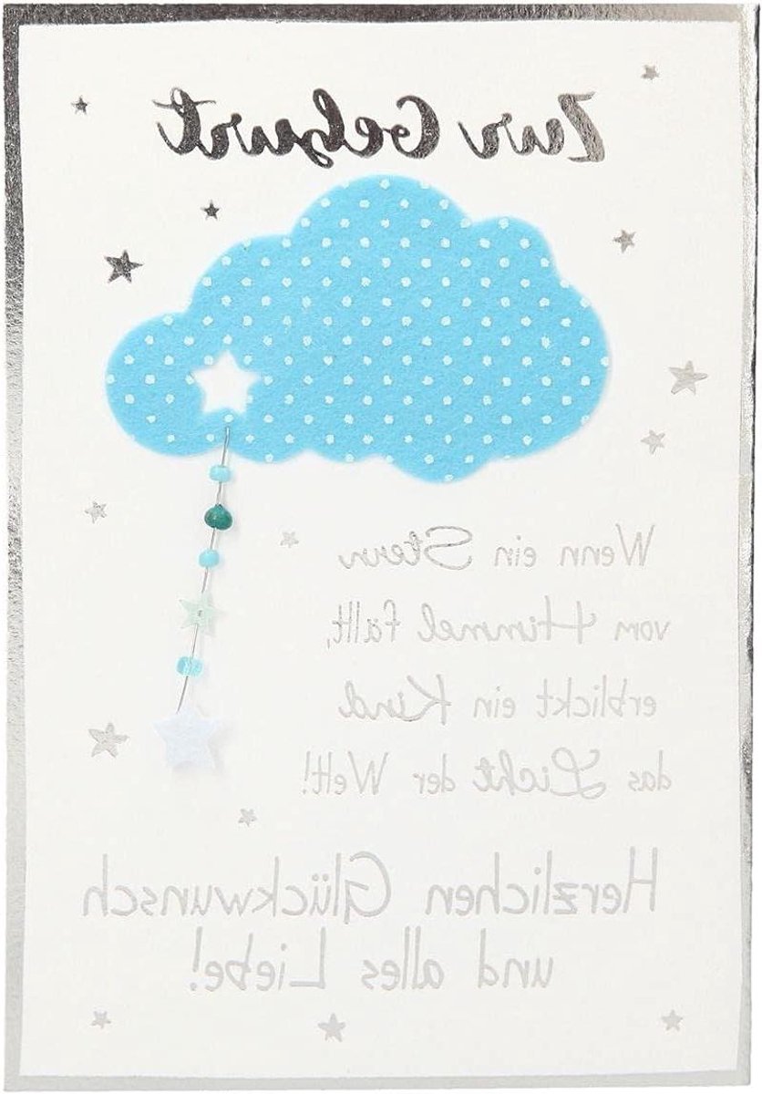 Wenskaart met Decoratie - Geboortekaart Vouwkaart - Geboorte Feliciteren - Uitbundig Versierd - 12.5 x 17.5 cm - Multicolor