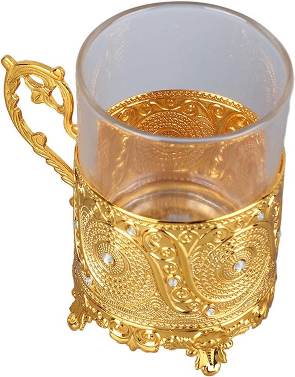 Metalen biermok met gouden afwerking van gelegeerd glas, ideaal voor feest en bar, duurzaam en stijlvol design voor een bijzondere drinkervaring