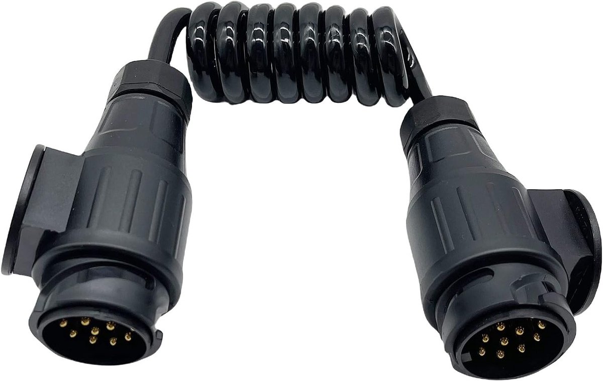 Spiraal aanhangwagenkabel 13 naar 13 pin - 1 meter - duurzame nylon behuizing - ideaal voor caravans - ShopVlot