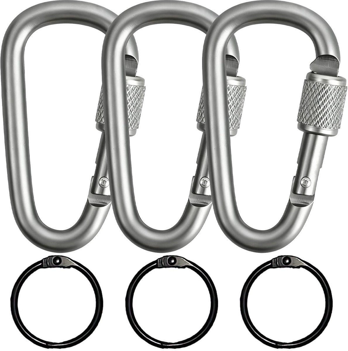 Karabijnhaken 3 Stuks - Aluminium D-Ring - Schroefsluiting - Ideaal voor Kamperen - ShopVlot