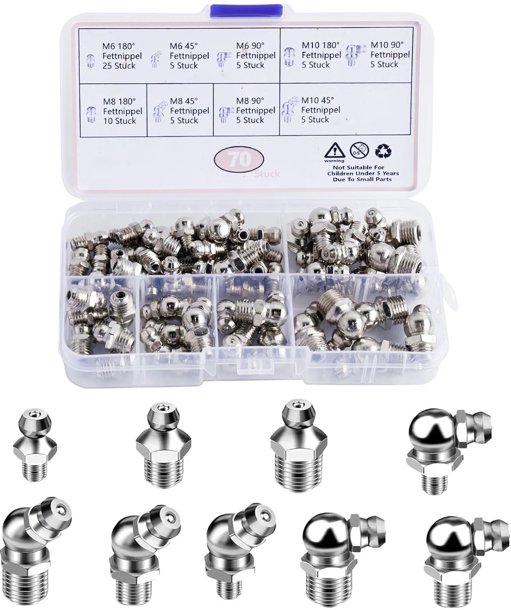 Smeernippel assortiment M6 M8 M10 - recht en gebogen - 45° 90° 180° - ideaal voor smeerapparatuur - ShopVlot
