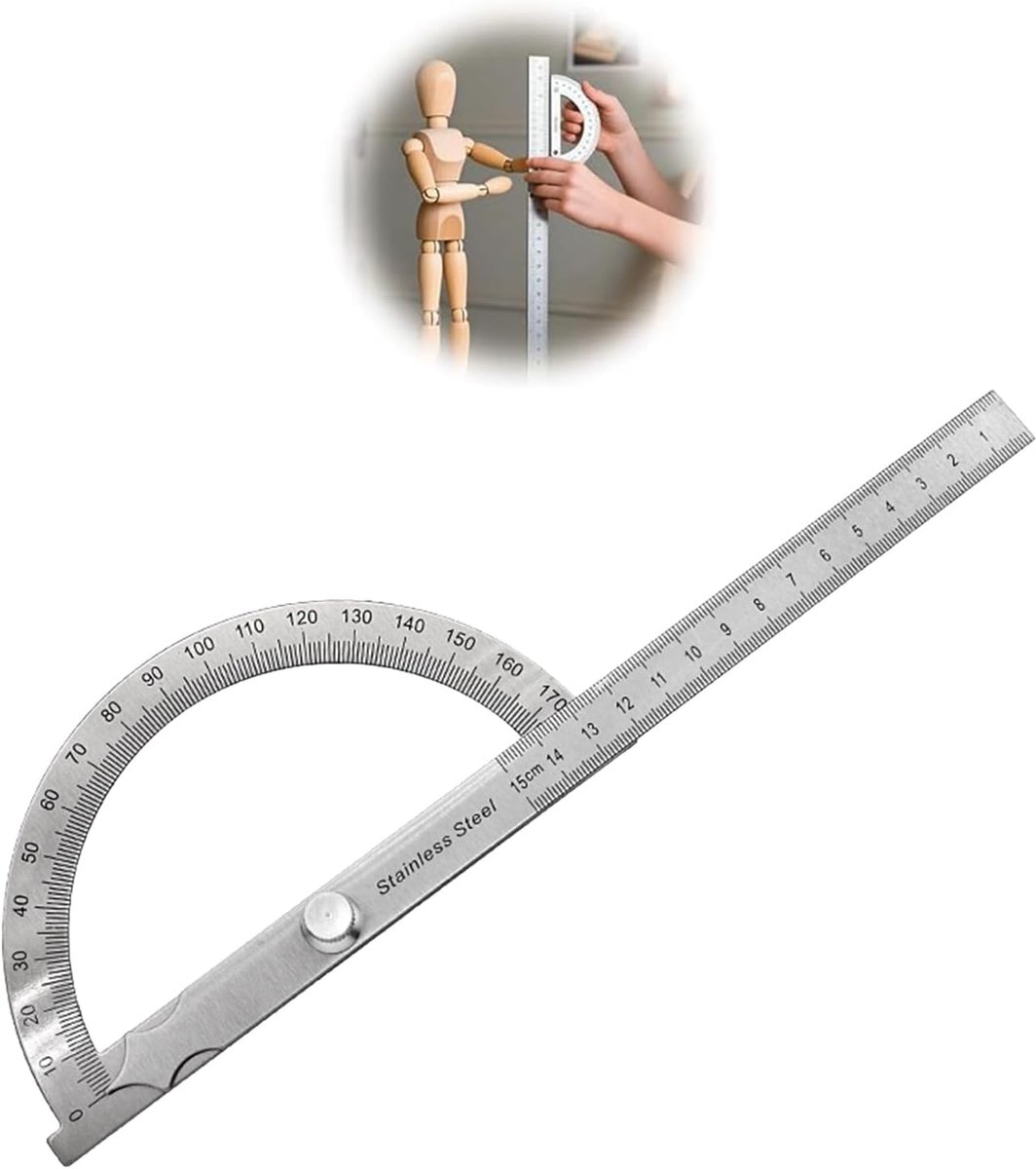 Protractor 0-180 graden - RVS multifunctioneel - nauwkeurige schaal - ideaal voor houtbewerking - ShopVlot