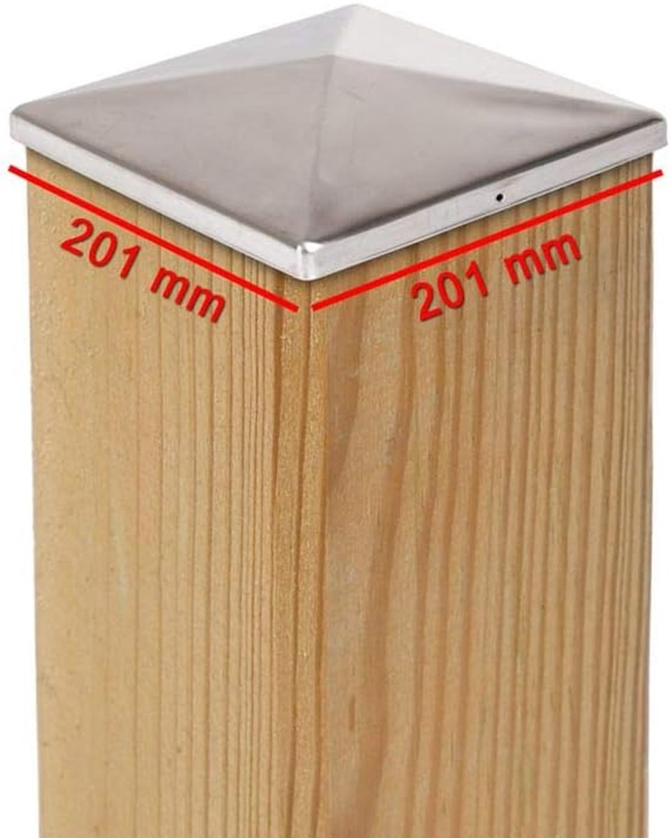 Paalafdekkers 201 x 201 mm - RVS - Beschermt houten palen tegen vocht - ShopVlot