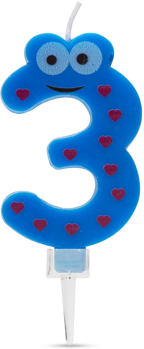 Verjaardagskaars Cijfer 3 - verjaardagscijfer, decoratiekaars, feestkaars, getalkaars, cake-kaars, decoratie, verjaardag [56182-3]