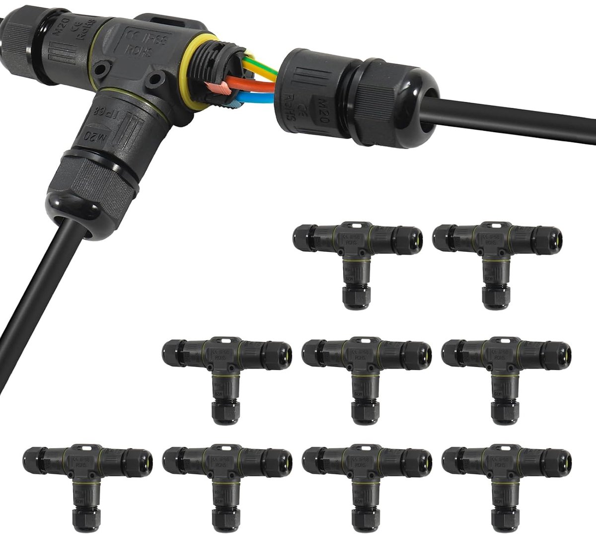 Kabelverbinders 10 stuks - waterdicht IP68 - 3-polige T-vorm - voor buitengebruik - ShopVlot