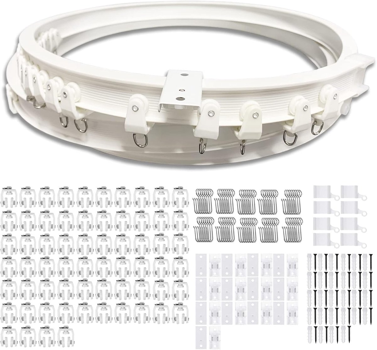Verstelbare plafondgordijnrail - 8m gebogen gordijnrail - dempingsrollers - perfect voor douche of bay window - ShopVlot