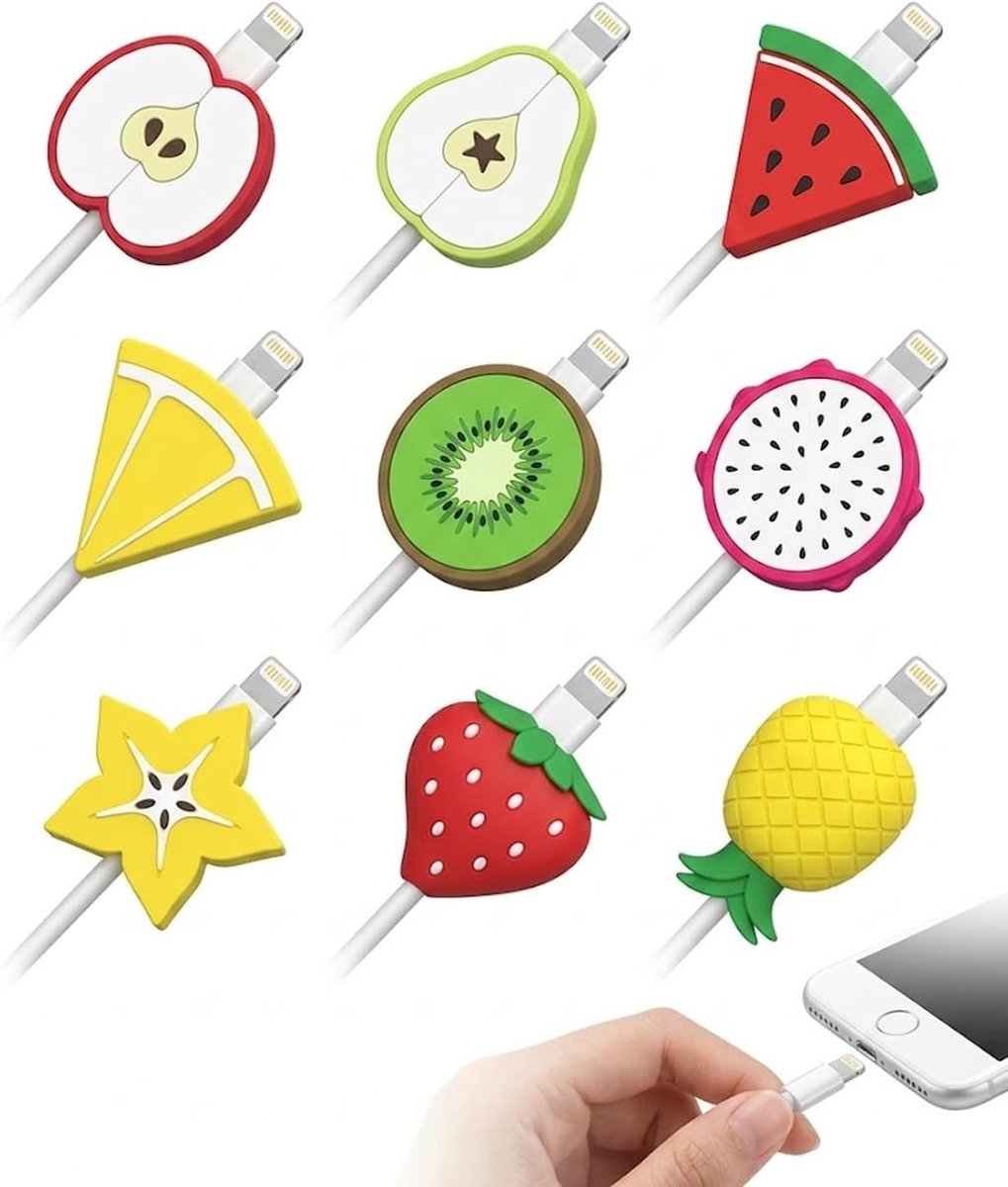 Laadkabel beschermhoezen set van 9 - schattige fruitontwerpen - breukbescherming - verlengt levensduur. - ShopVlot