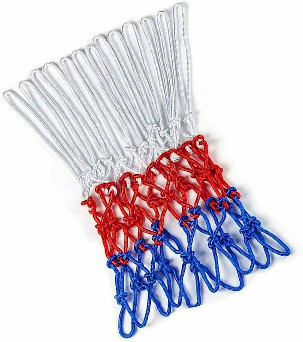 Basketbalnet wit/rood/blauw - nylon - geschikt voor binnen en buiten - ShopVlot