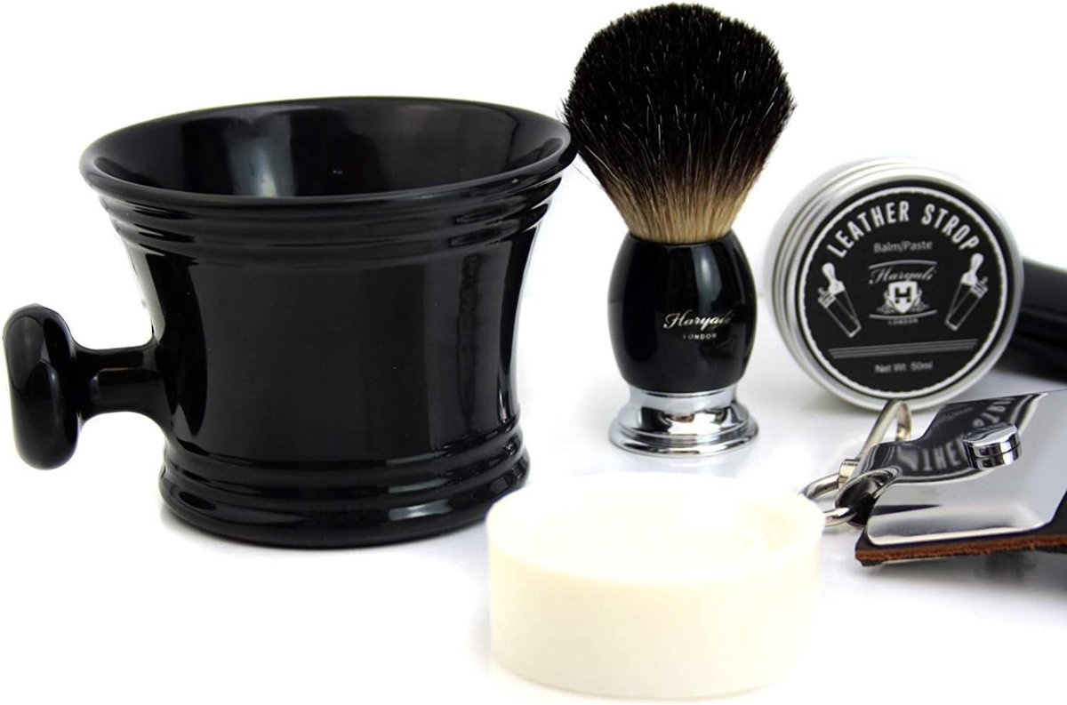 Vintage scheerset compleet - lederen strop - dassenhaarborstel - voor een luxe scheerervaring - ShopVlot