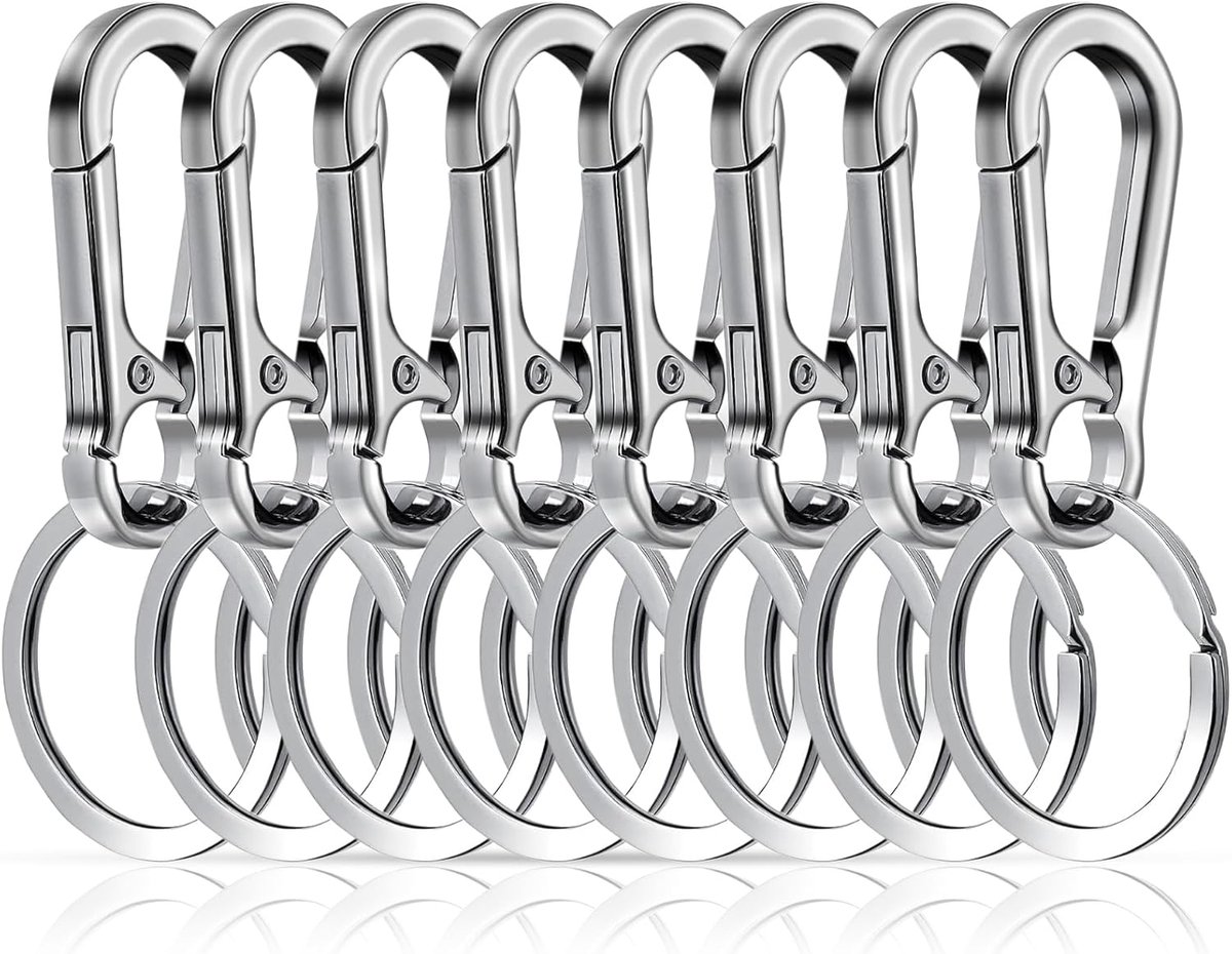 Sleutelhangers met karabijnhaak - 8 stuks - van zinklegering - sterk en roestvrij - ideaal voor onderweg - ShopVlot