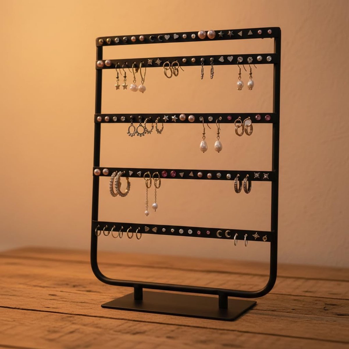 Juwelenrek met 100 gaten - Stabiele sieradenorganizer - Luxe zwarte sieradenstandaard - ShopVlot