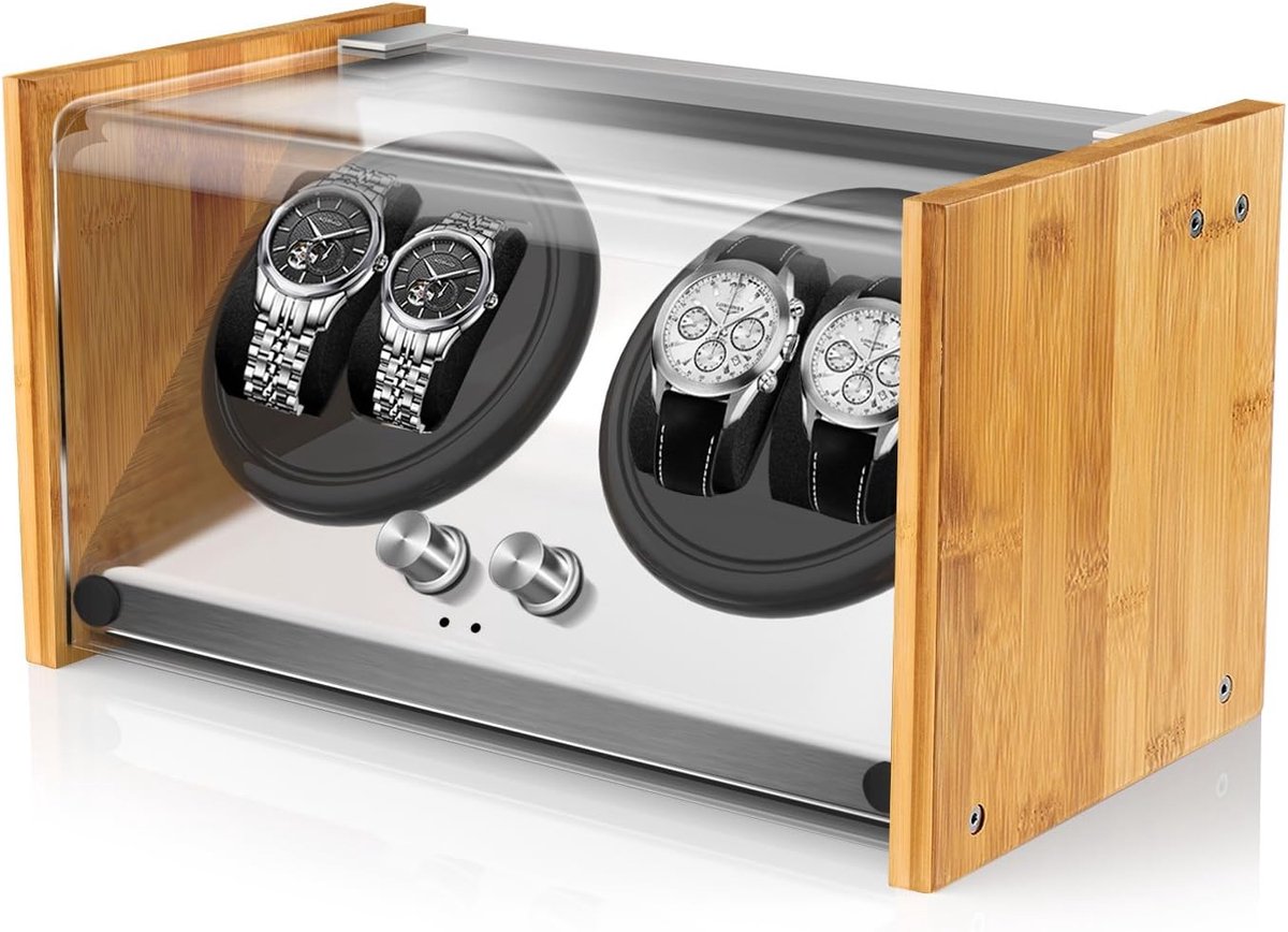 Watch winder voor automatische horloges - dubbele maat - 100% bamboe hout - super stille ACor batterij - ShopVlot