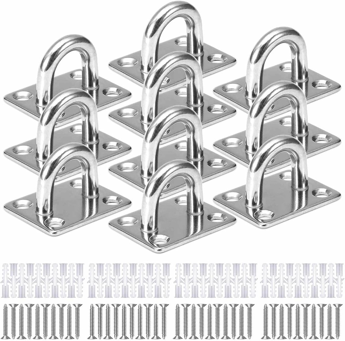 Oogplaten 46 mm x 36 mm - roestvrij staal - met oogje - ideaal voor bevestiging van hangmatten - ShopVlot