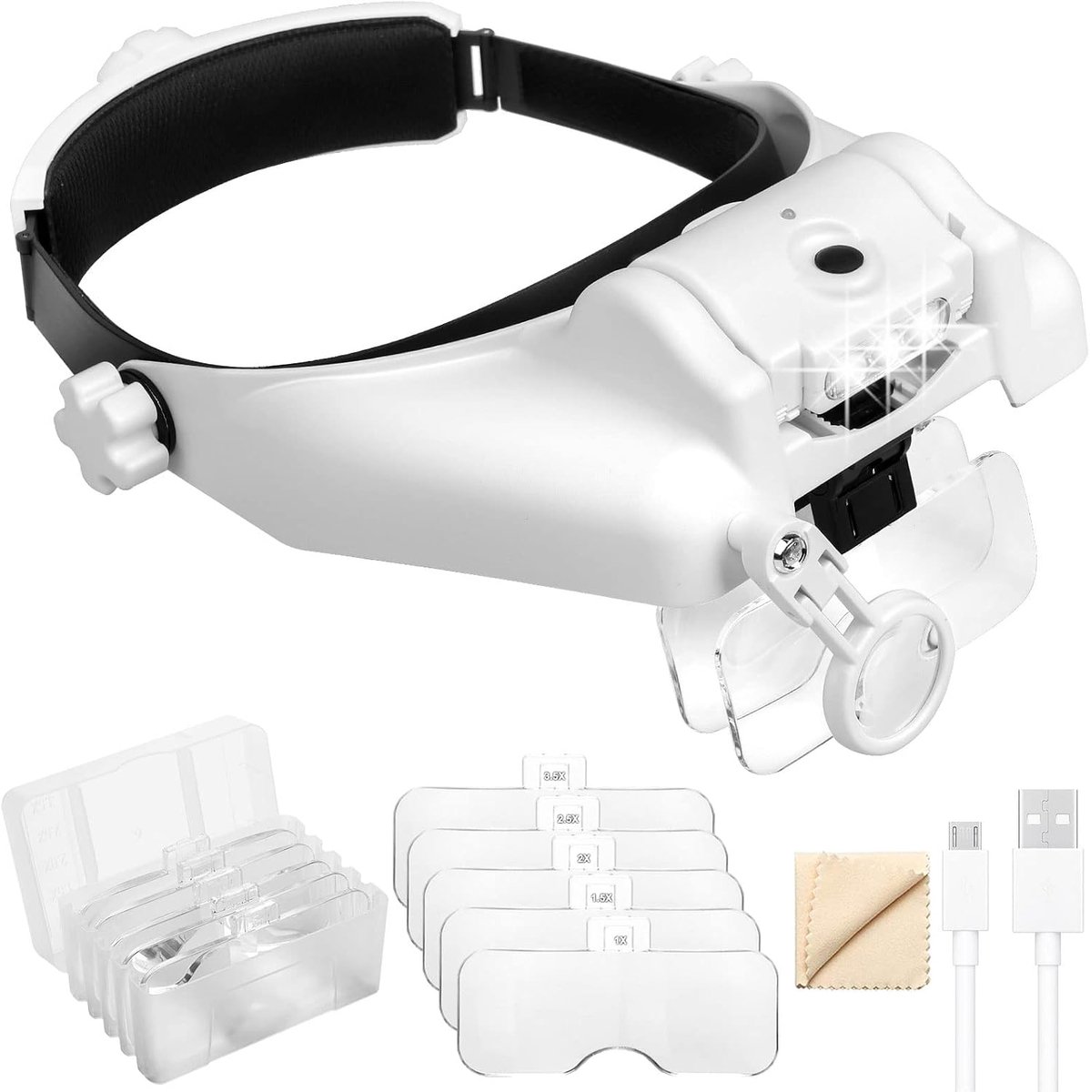 Hoofdlamp Vergrootglas - 1X tot 14X Verstelbaar - Met LED Licht - Ideaal voor Nauwkeurig Werk - ShopVlot