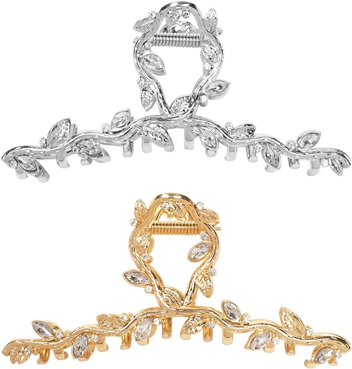 Haarspelden blad diamant 2 stuks - goud en zilver - glanzend en duurzaam - perfecte haarstyling accessoire - ShopVlot