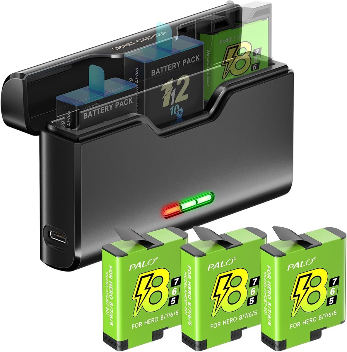 Oplader voor Hero 12/11/10/9/8/7/6/5 - Set van 3 Batterijen - 3-Kanaals Snellader - Geschikt voor Lage Temperaturen - ShopVlot