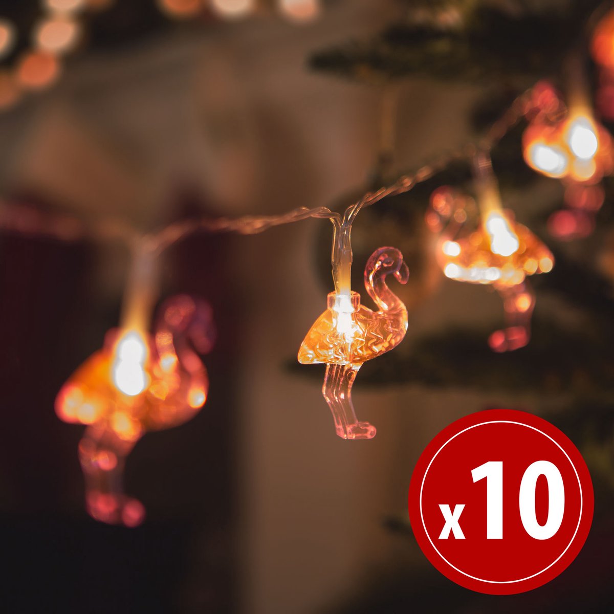 LED lichtsnoer - flamingo - 1,1 m - 10 LED - warm wit - 3 x AA 1 Stuks [58219]
