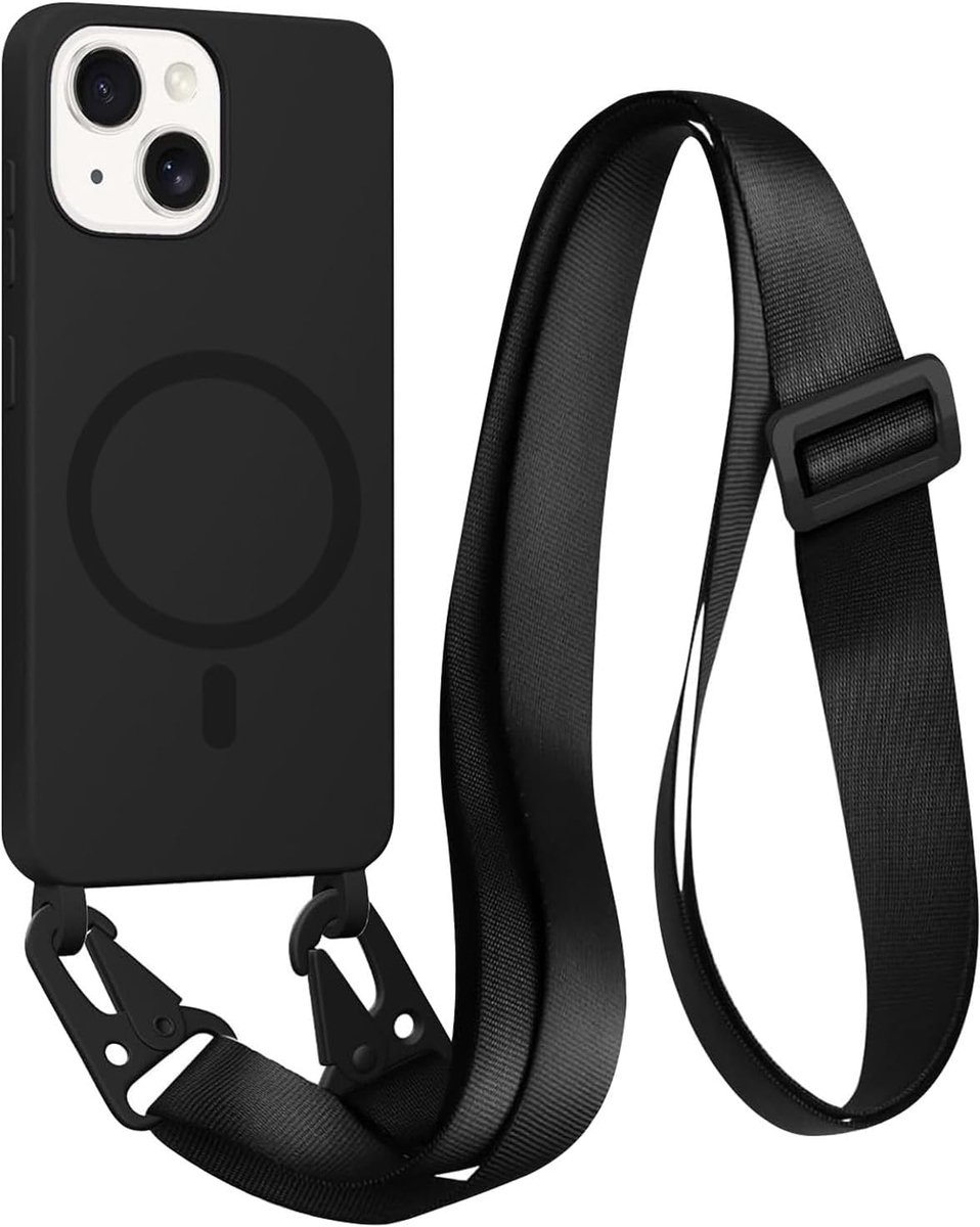 Mobiele telefoonhoes met koord - zwart - compatibel met MagSafe - altijd beide handen vrij - ShopVlot