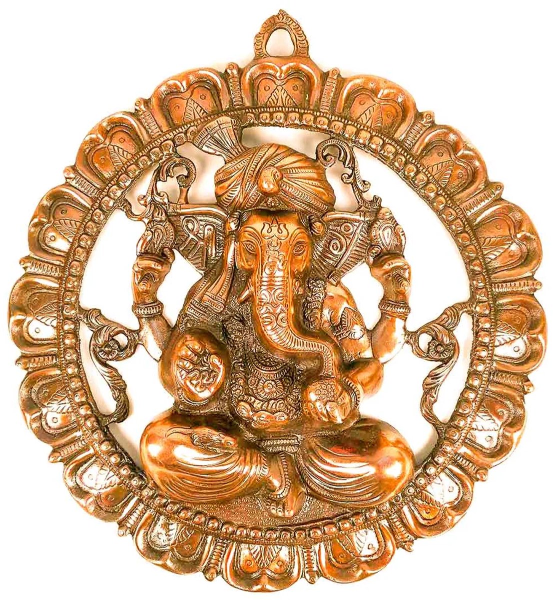 N3 Collecties Koperkleurige Ganesha Wanddecoratie in Lotusrand