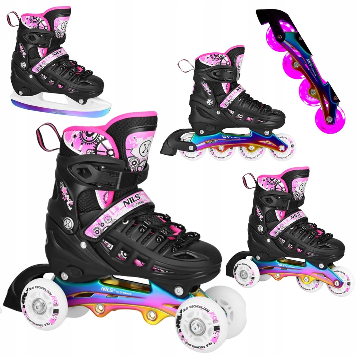 Merkloze 4-in-1 kinderschaatsen/skeelers/rolschaatsen LED wielen