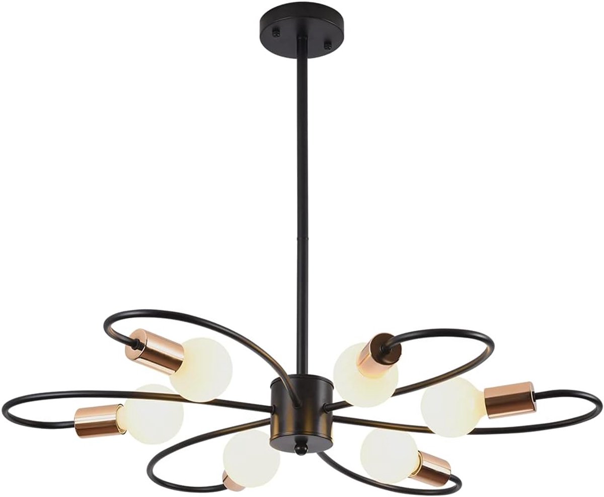 Chandelier 6 Licht Sputnik - Modern zwart metaal - Verstelbare hoogte - Perfect voor woonkamer en eetkamer - ShopVlot