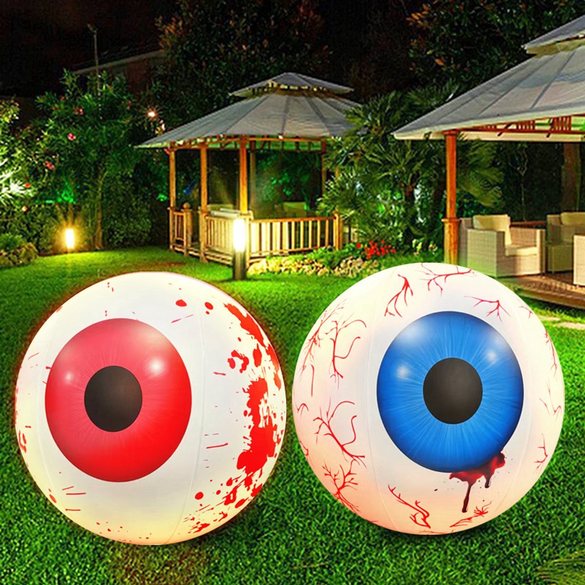 Casalora 2Set - Halloween Decoratie : Oogbal met LED - Opblaasbare Halloween Decoratie voor Tuin, Balkon en Binnen - Herbruikbare