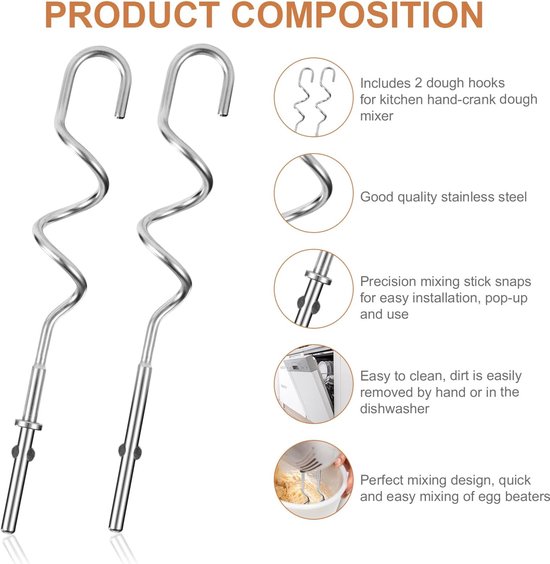Deeghaken voor handmixer - roestvrijstaal - vervangend - perfect voor deegmixen - ShopVlot — afbeelding 2