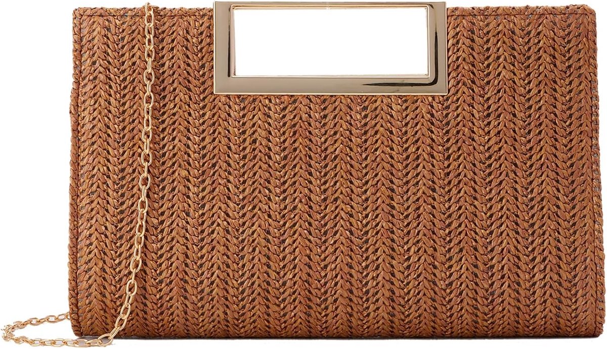 Clutch dames - rieten tas - met metalen ketting - ideaal voor bruiloften - ShopVlot