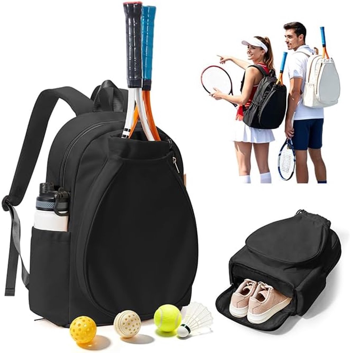 Tennisrugzak ruime capaciteit - meerdere vakken - voor tennis, pickleball en badminton - ideaal voor sporters - ShopVlot