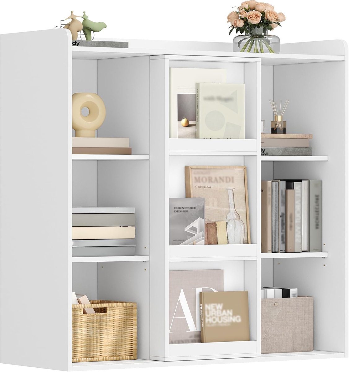 Hzuaneri Boekenkast, kast met 9 vakken, vrijstaande kast wit, 106 cm